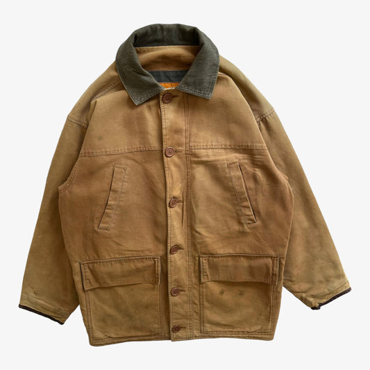 Vintage 90s Mens Timberland Brown Workwear Jacket With Khaki Corduroy Collar - Casspios Dream