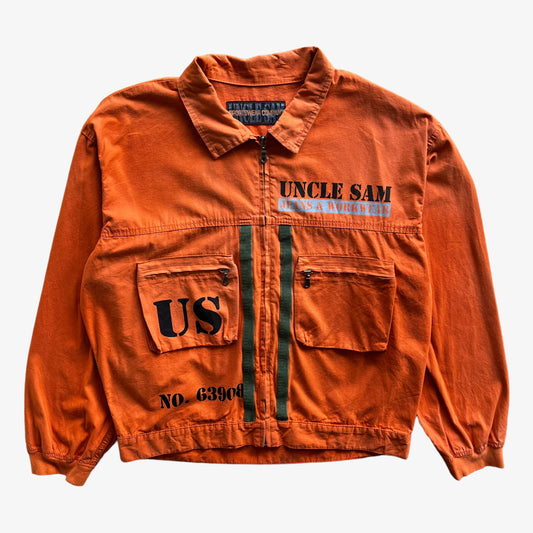 Vintage 90s Mens Uncle Sam Member Of The USA Crew Orange Workwear Jacket - Casspios Dream