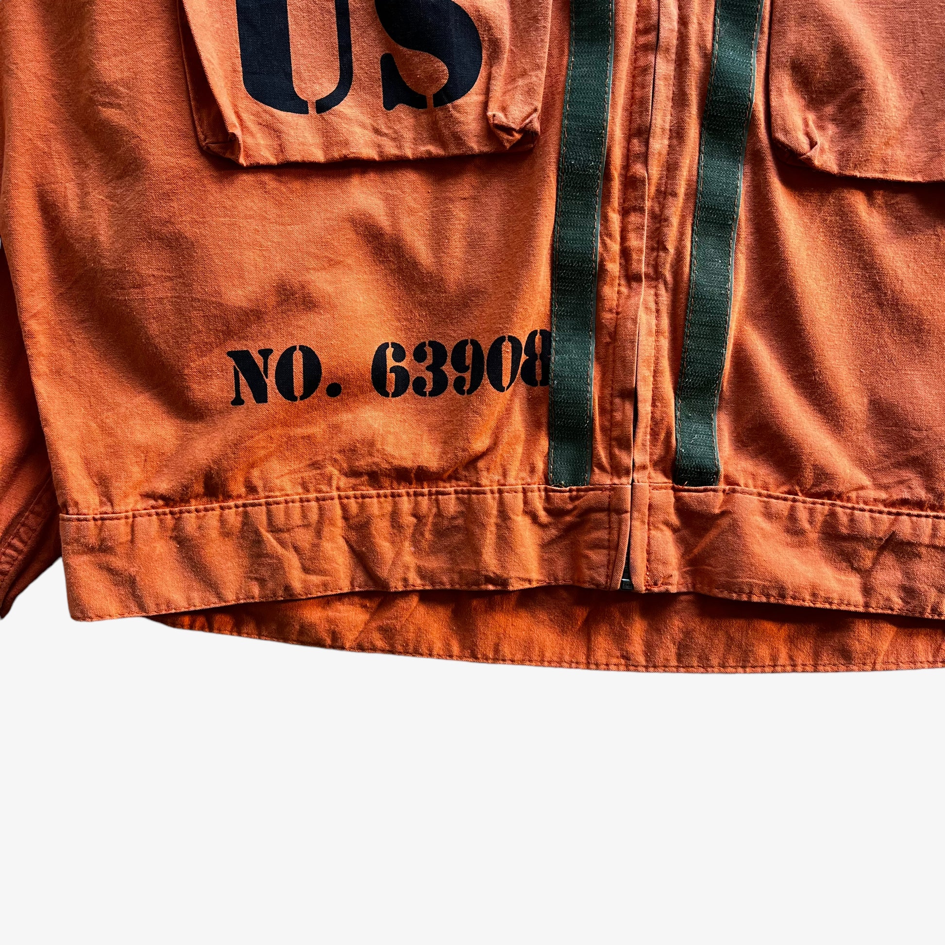 Vintage 90s Mens Uncle Sam Member Of The USA Crew Orange Workwear Jacket Hem - Casspios Dream