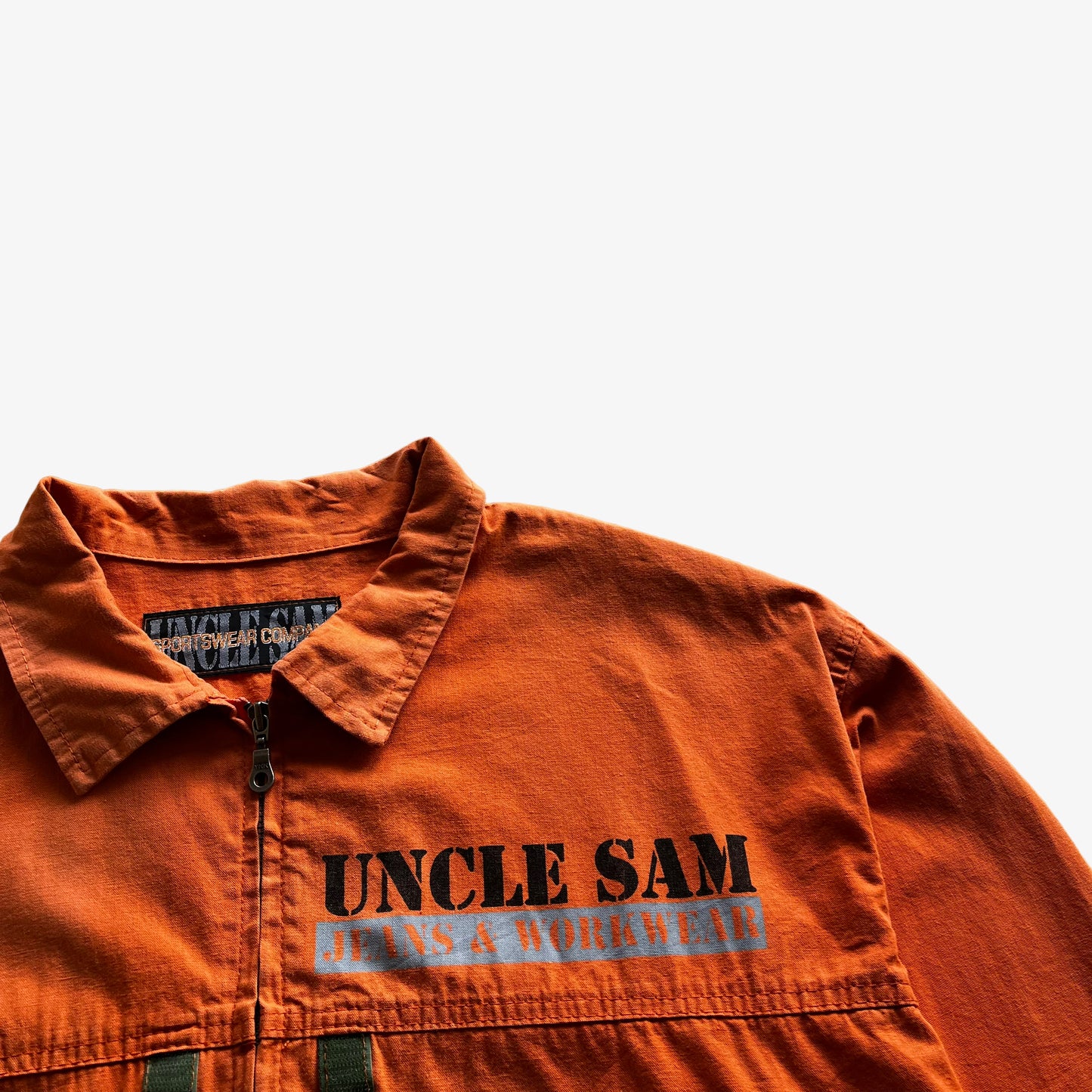 Vintage 90s Mens Uncle Sam Member Of The USA Crew Orange Workwear Jacket Logo - Casspios Dream