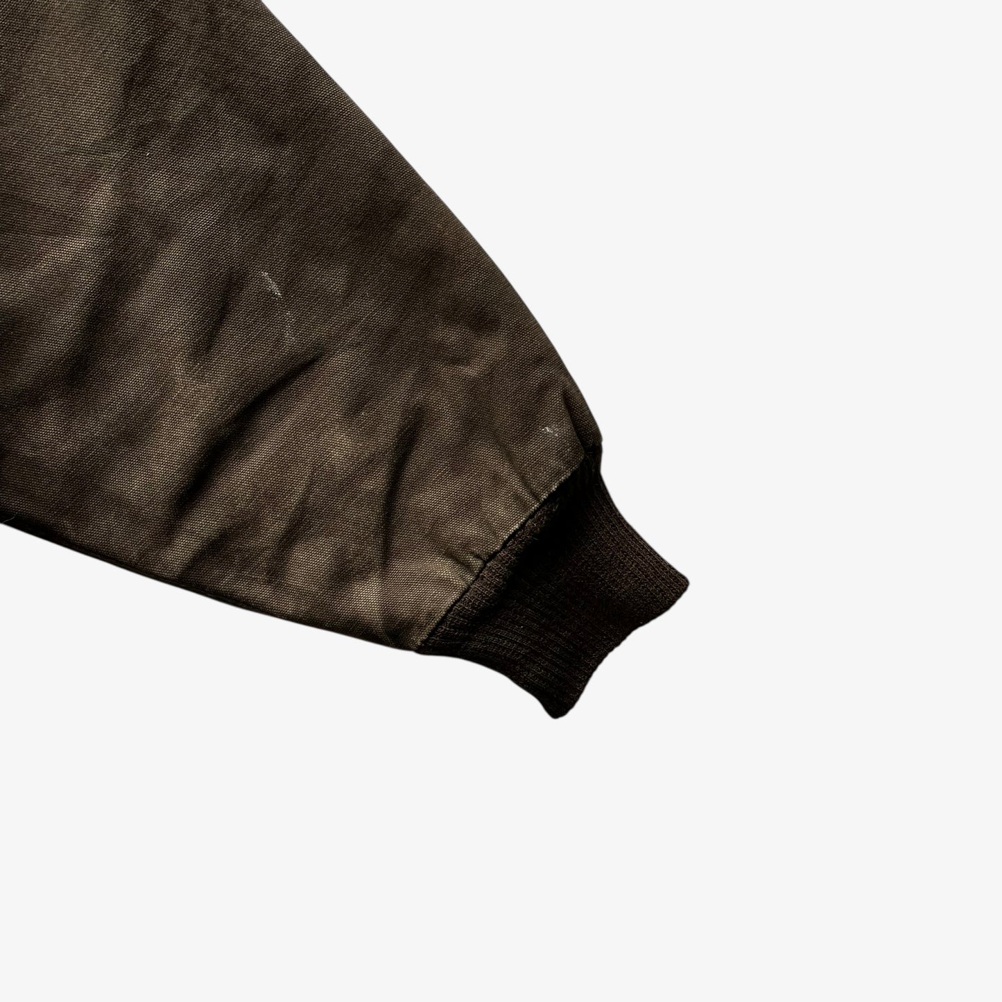 Cuff of vintage 90s men's Walls brown hooded workwear jacket.