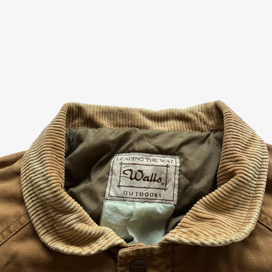 Vintage 90s Mens Walls Brown Workwear Jacket With Corduroy Collar Label - Casspios Dream