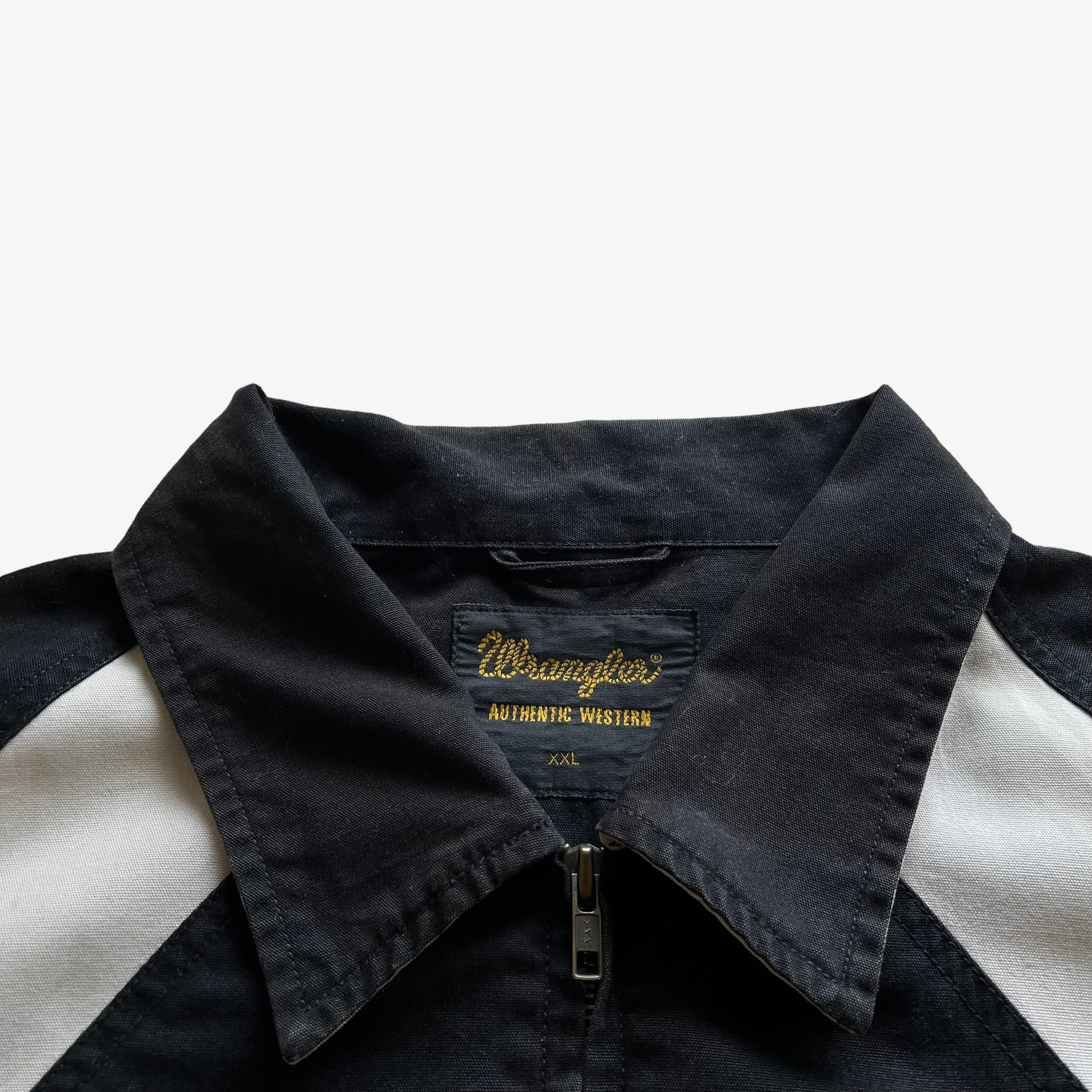 Vintage 90s Mens Wrangler Black And White Authentic Western Jacket Label - Casspios Dream