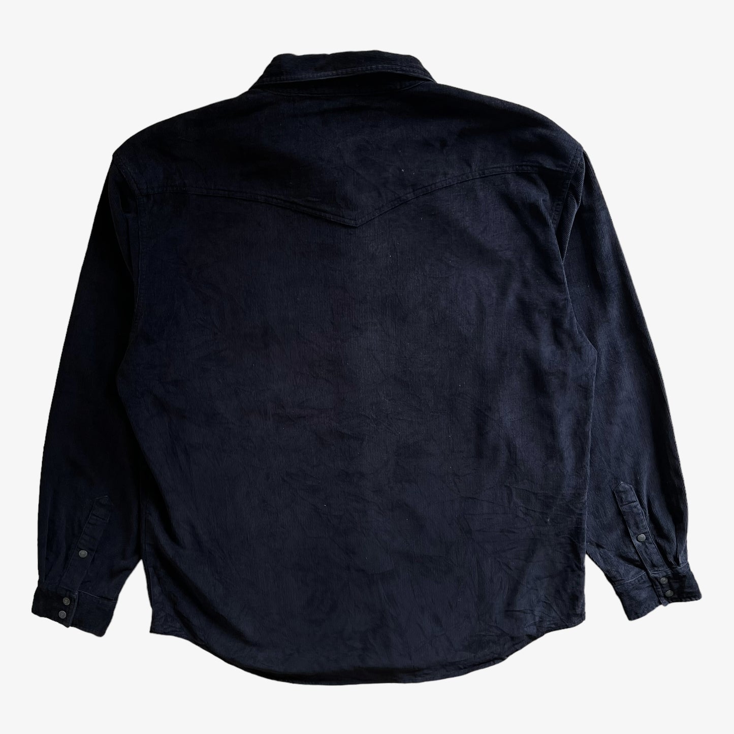 Vintage 90s Mens Wrangler Long Sleeve Navy Corduroy Shirt Back - Casspios Dream