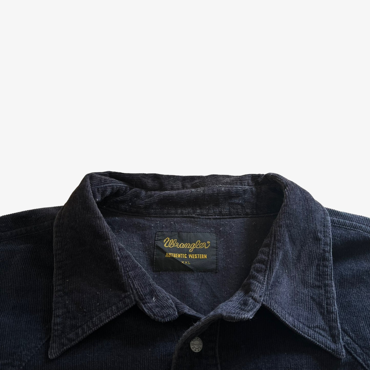 Vintage 90s Mens Wrangler Long Sleeve Navy Corduroy Shirt Label - Casspios Dream