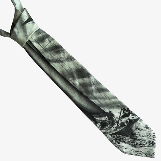 Vintage 90s Mystic Seaport Museum 1996 Sailing Print Silk Tie - Casspios Dream