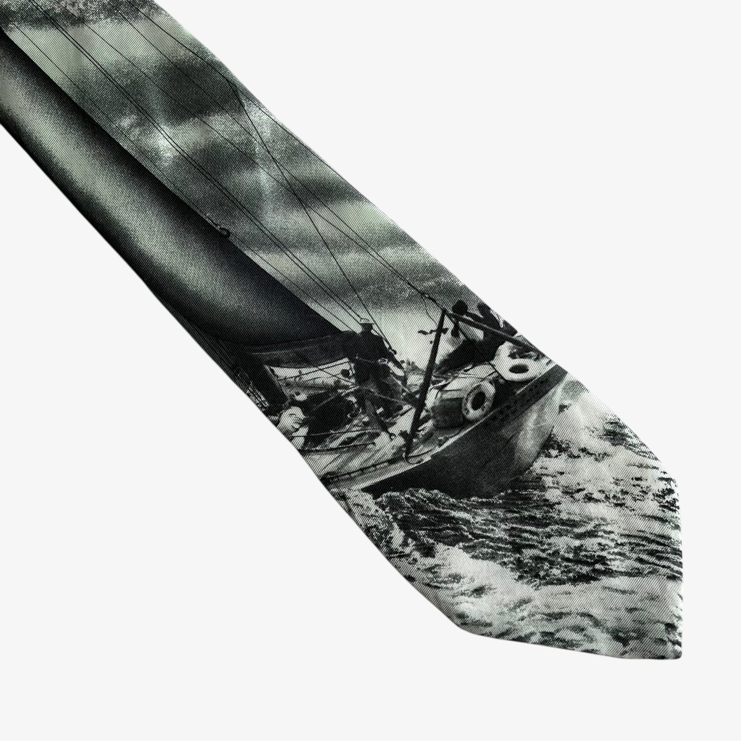 Vintage 90s Mystic Seaport Museum 1996 Sailing Print Silk Tie Yachting - Casspios Dream