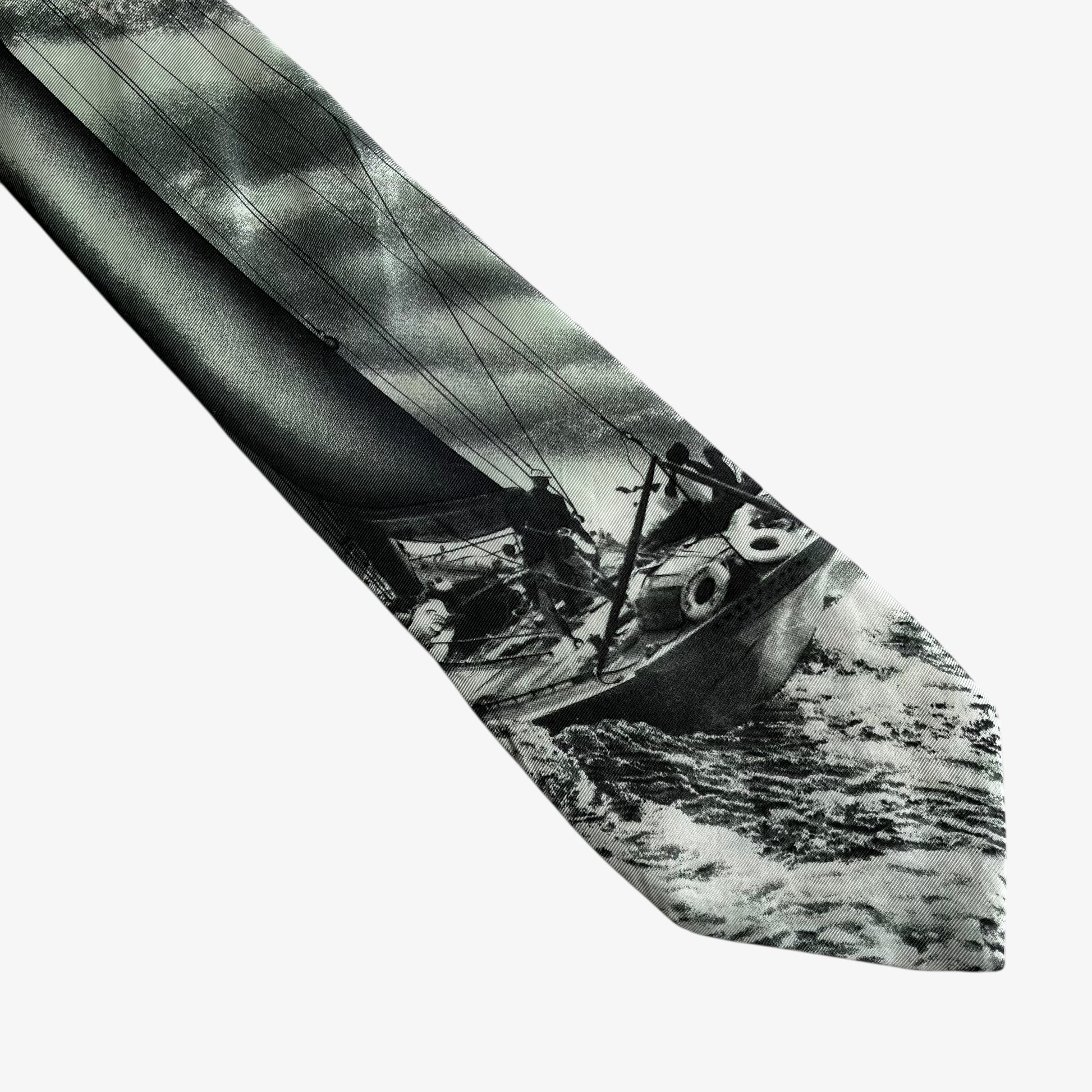 Vintage 90s Mystic Seaport Museum 1996 Sailing Print Silk Tie Yachting - Casspios Dream