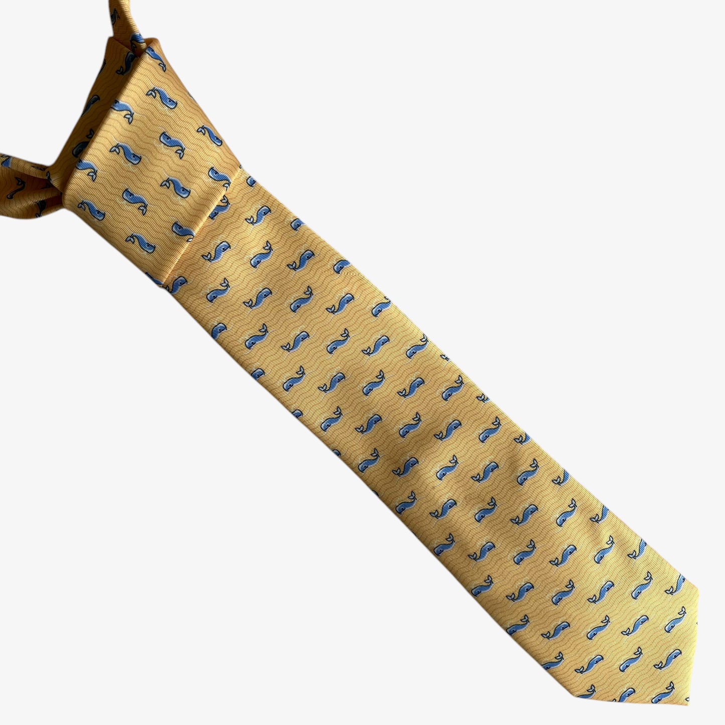 Vintage 90s Nautica Geometric Whale Print Yellow Polyester Tie - Casspios Dream