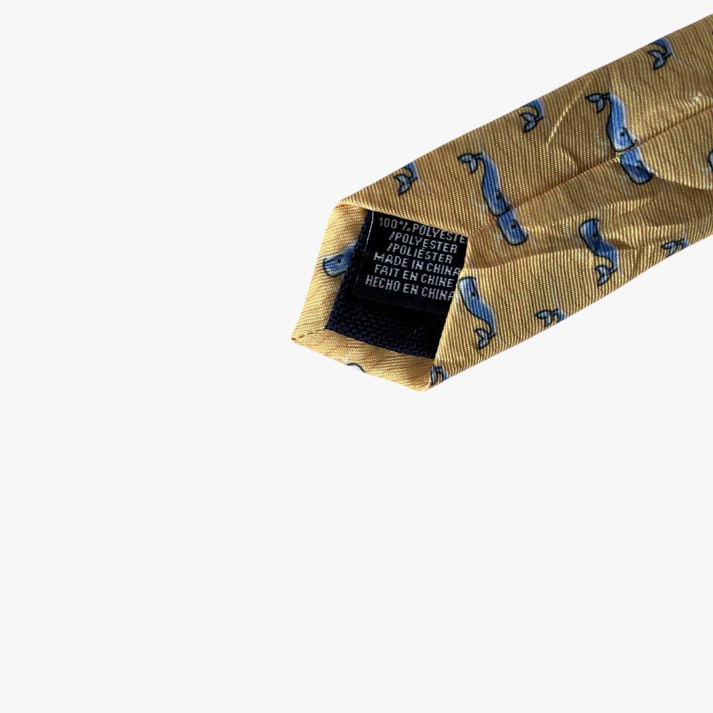 Vintage 90s Nautica Geometric Whale Print Yellow Polyester Tie Material - Casspios Dream
