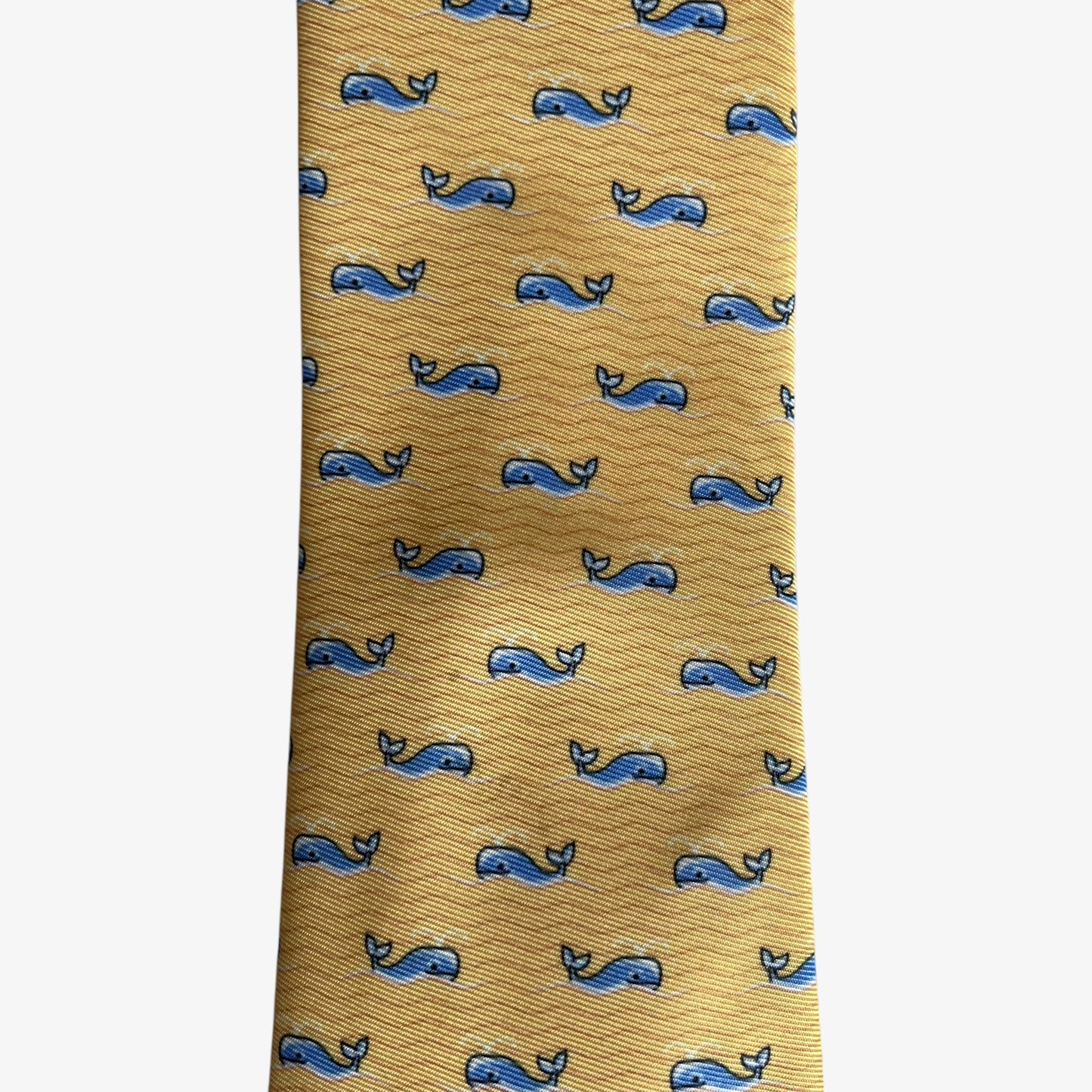 Vintage 90s Nautica Geometric Whale Print Yellow Polyester Tie Novelty - Casspios Dream