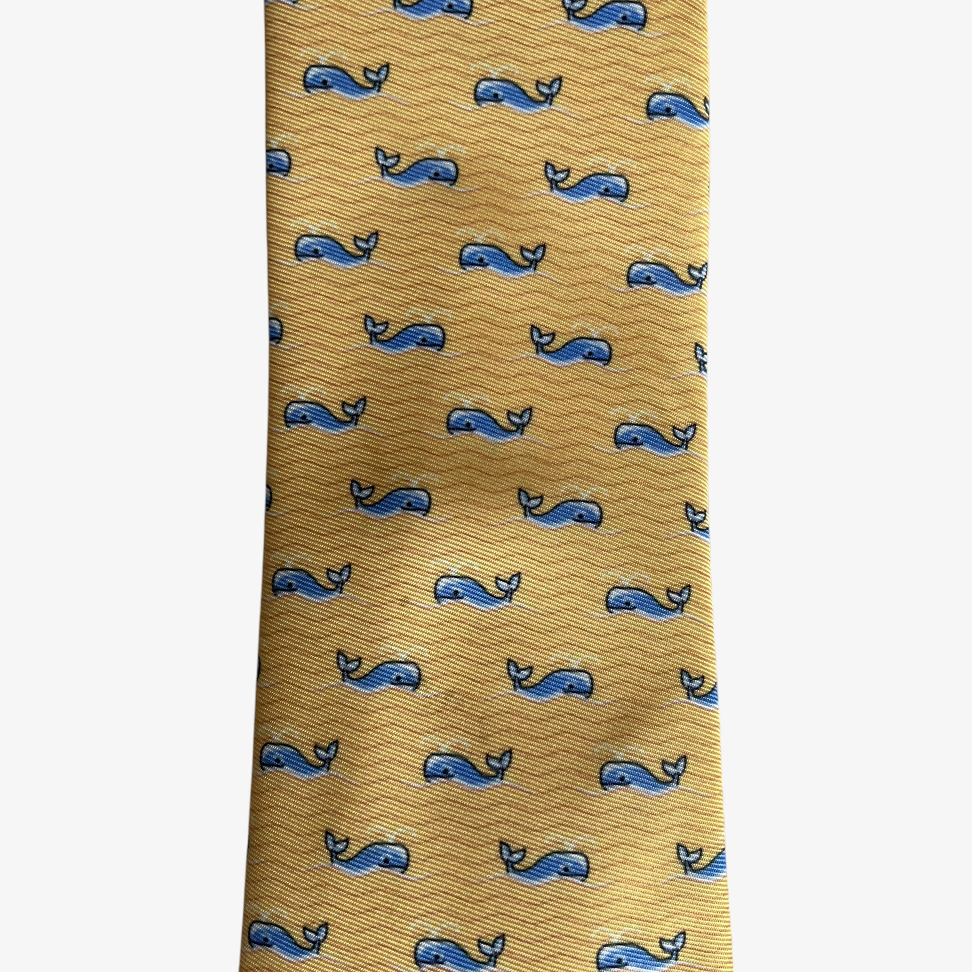 Vintage 90s Nautica Geometric Whale Print Yellow Polyester Tie Novelty - Casspios Dream