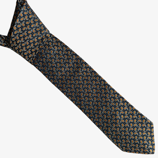 Vintage 90s Nautica Orange Paisley Print Navy Silk Tie - Casspios Dream