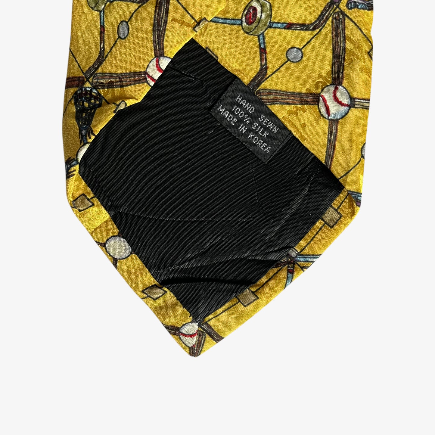 Vintage 90s Nicole Miller 1996 Sports Balls Geometric Print Yellow Silk Tie Back - Casspios Dream