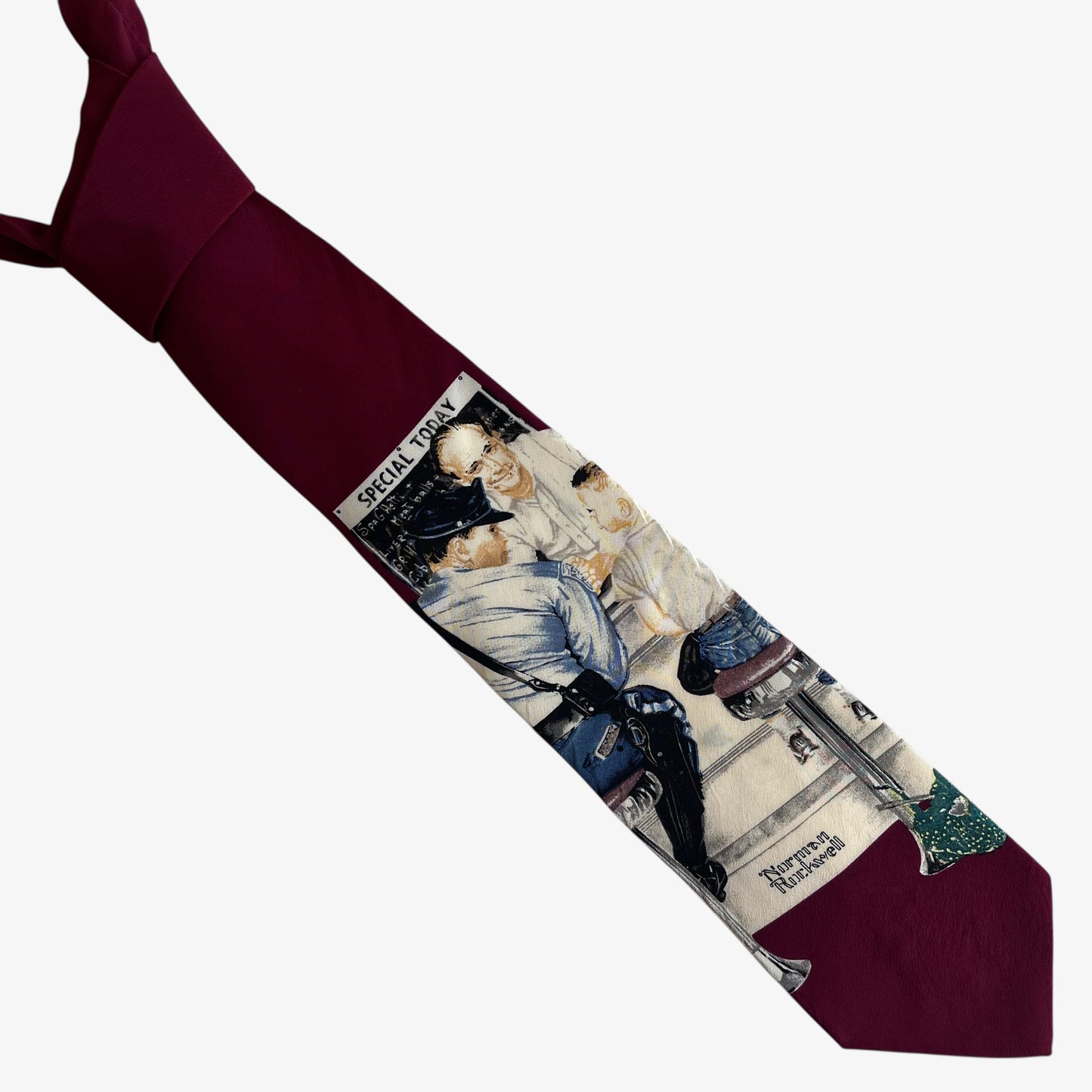 Vintage 90s Norman Rockwell 1993 The Saturday Evening Post Runaway Print Red Silk Tie - Casspios Dream