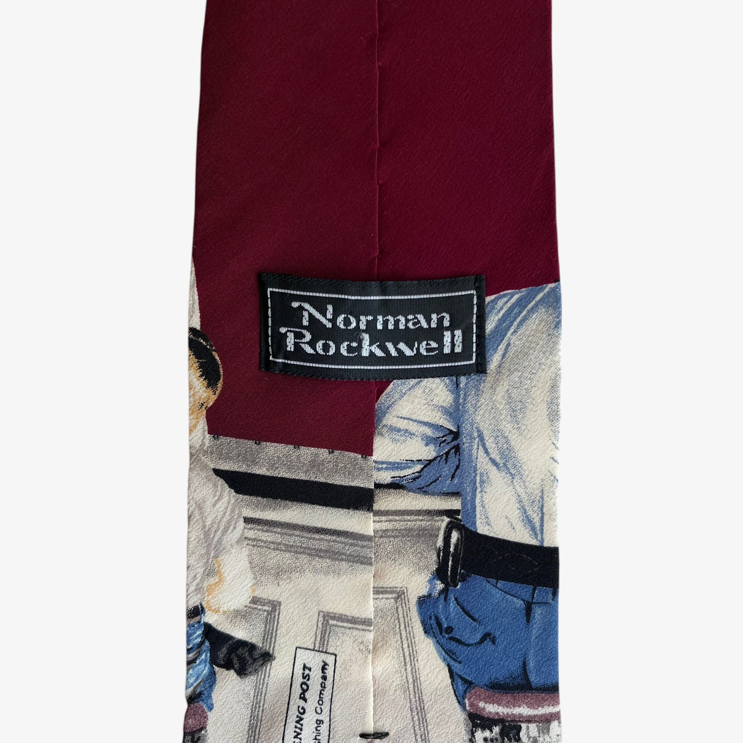 Vintage 90s Norman Rockwell 1993 The Saturday Evening Post Runaway Print Red Silk Tie Label - Casspios Dream