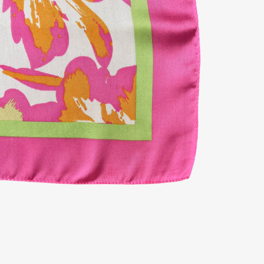 Vintage 90s Orange Floral Print Polyester Scarf With Pink Trim Colourful - Casspios Dream
