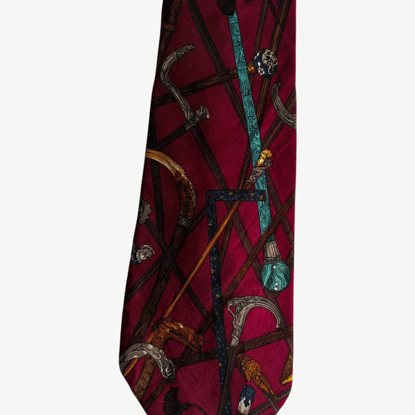 Vintage 90s Perry Ellis Equestrian Print Red Silk Tie Horse - Casspios Dream