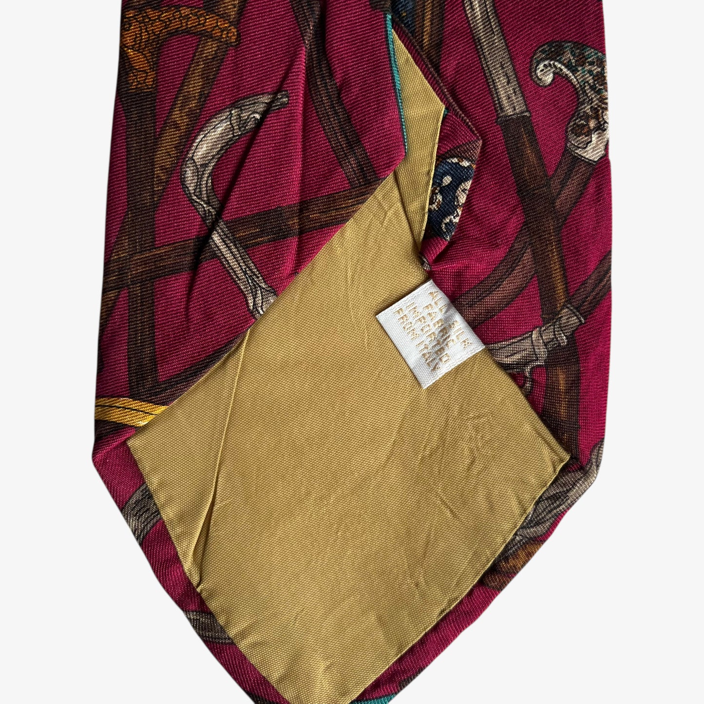 Vintage 90s Perry Ellis Equestrian Print Red Silk Tie Made In Italy - Casspios Dream