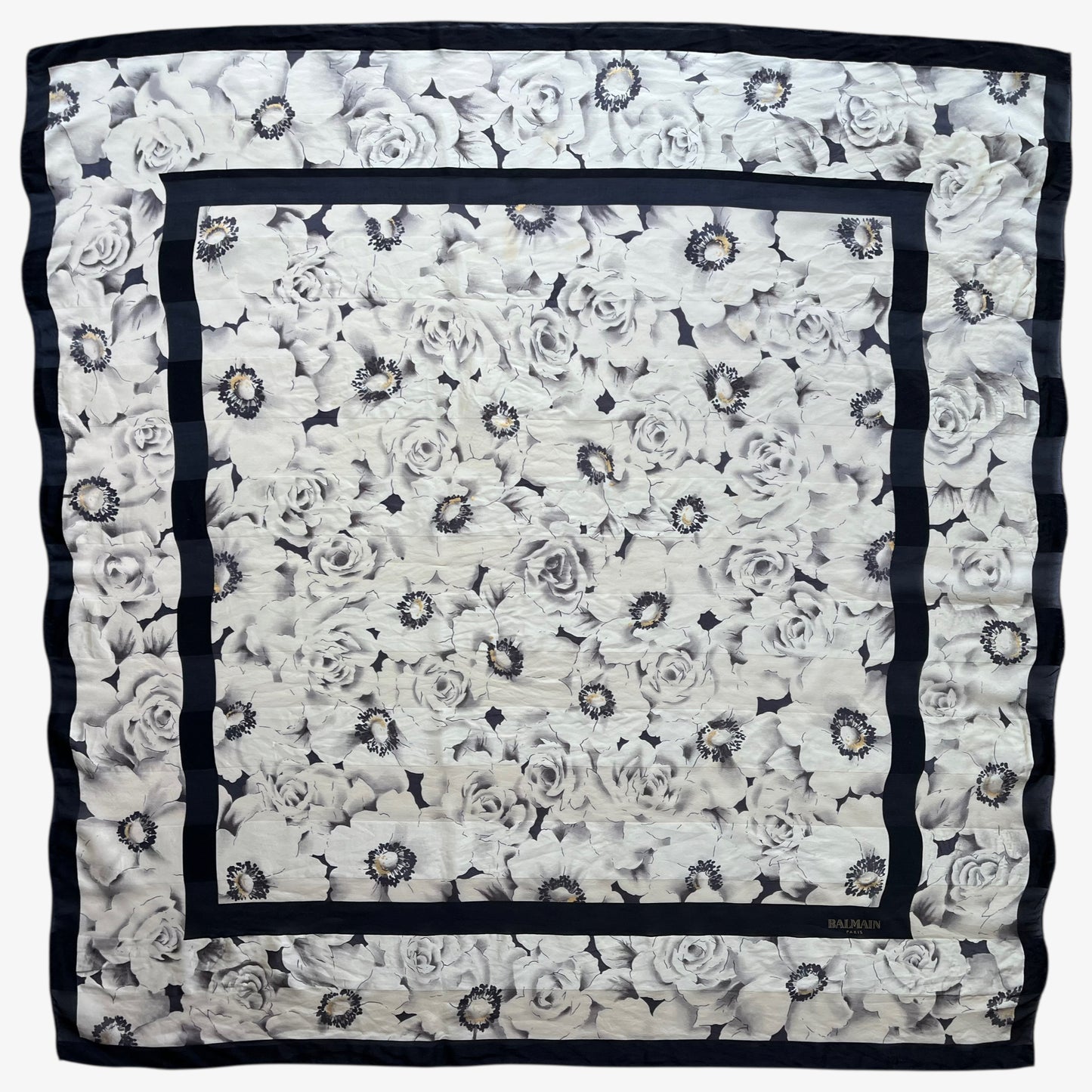 Women's vintage 90s Pierre Balmain Paris all over floral print silk scarf.