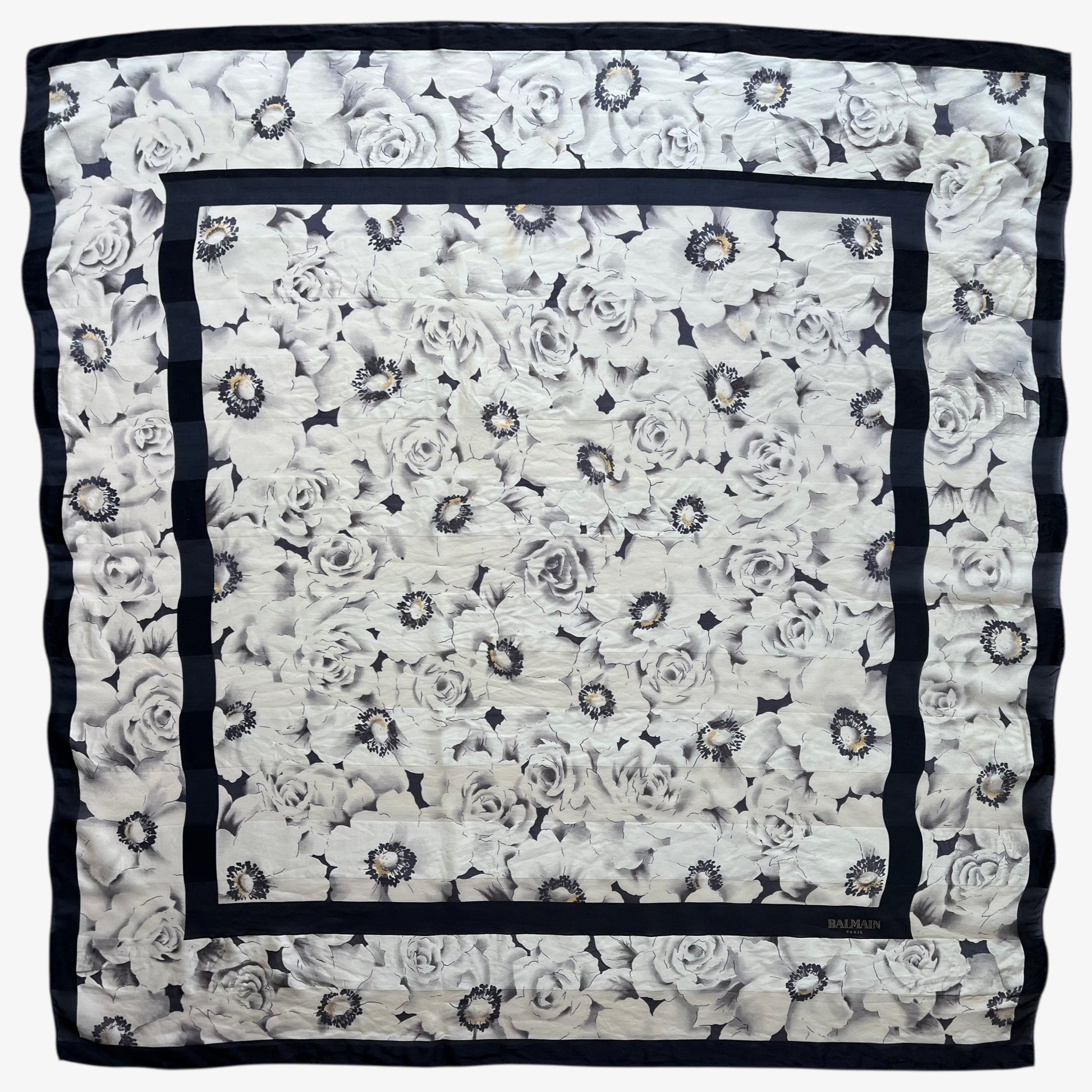 Women's vintage 90s Pierre Balmain Paris all over floral print silk scarf.