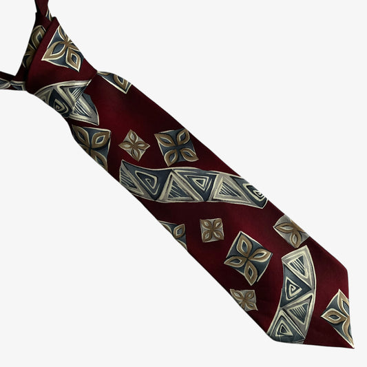 Vintage 90s Pierre Cardin Abstract Floral Print Red Silk Tie - Casspios Dream