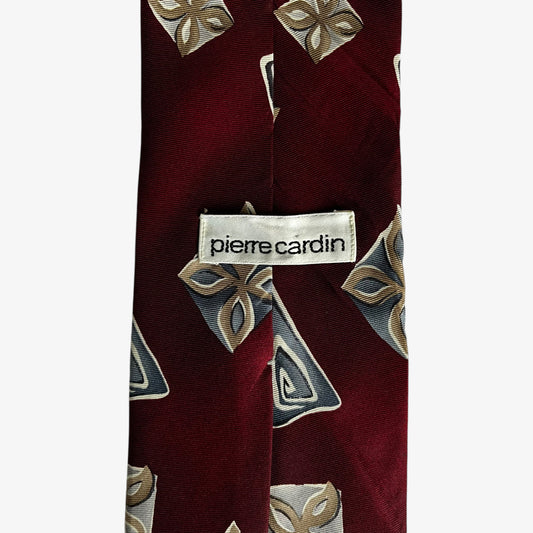 Vintage 90s Pierre Cardin Abstract Floral Print Red Silk Tie Label - Casspios Dream