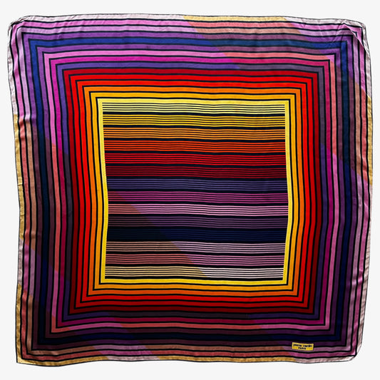 Women's vintage 90s Pierre Cardin Paris colourful abstract striped print silk scarf.