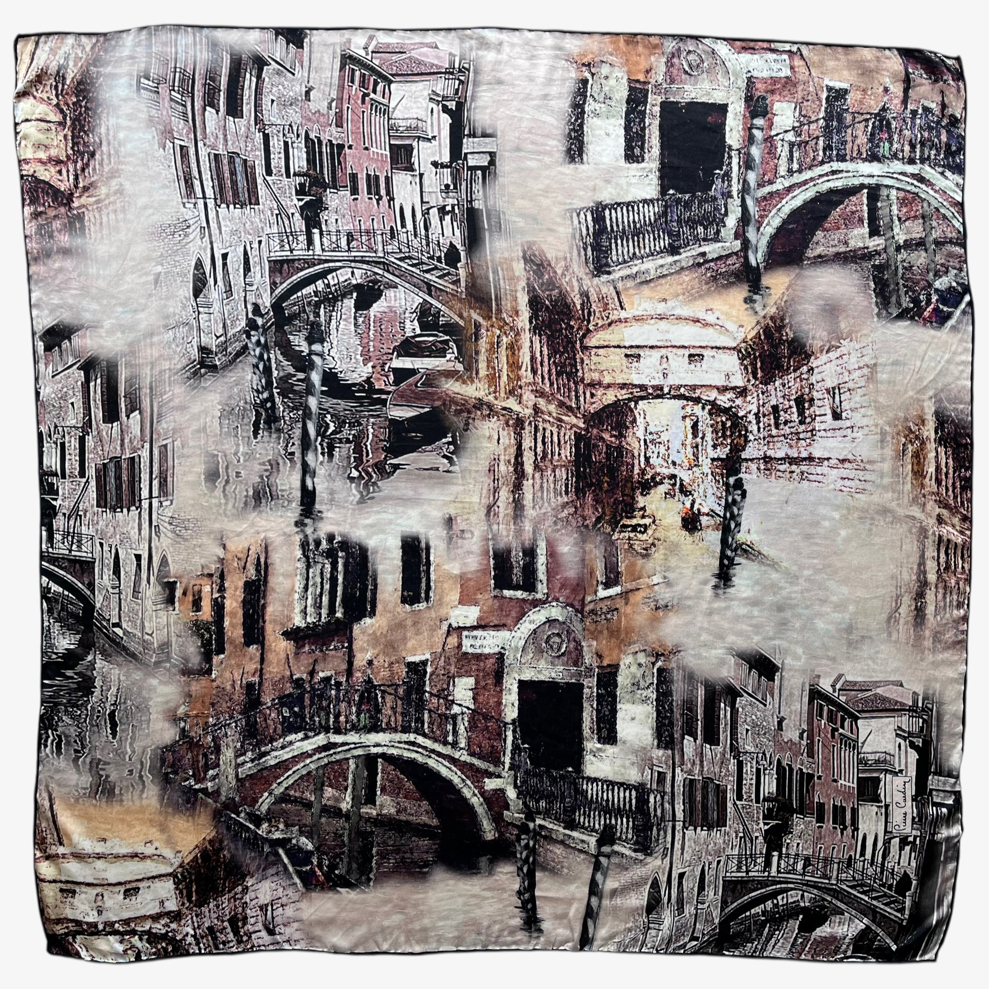 Women's vintage 90s Pierre Cardin Venice city painting print silk scarf.