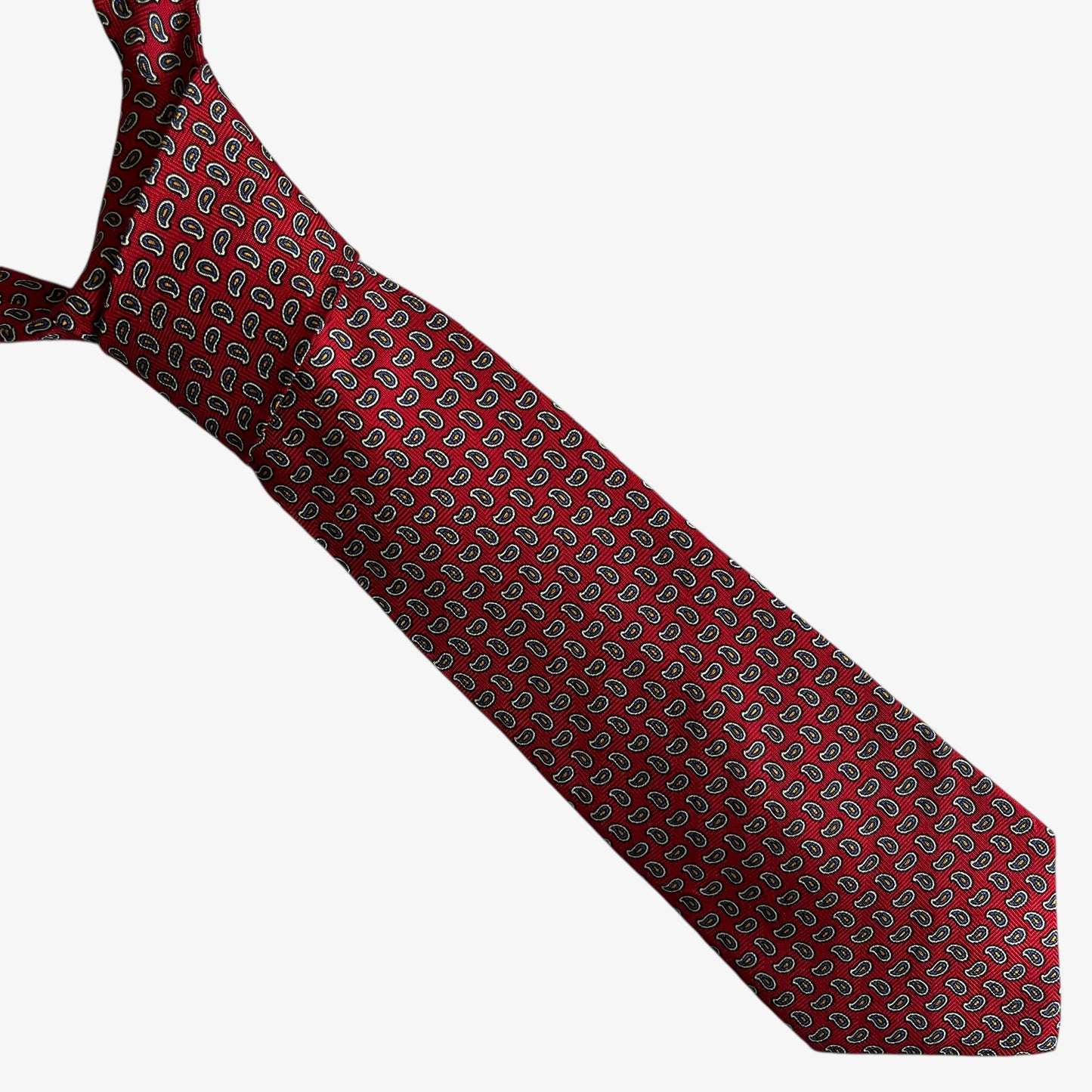 Vintage 90s Polo Ralph Lauren Geometric Paisley Print Red Silk Tie - Casspios Dream