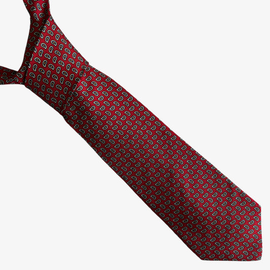 Vintage 90s Polo Ralph Lauren Geometric Paisley Print Red Silk Tie - Casspios Dream