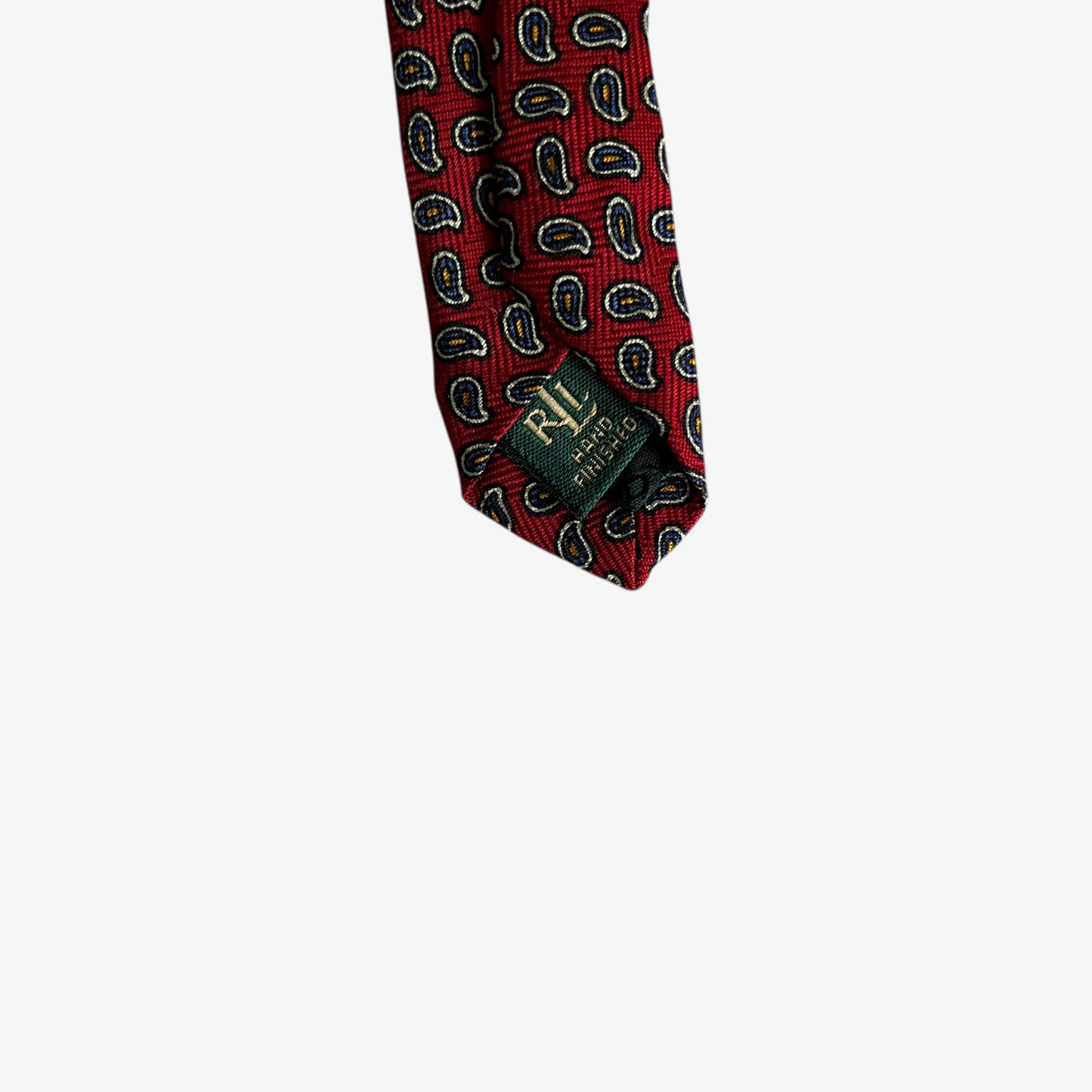 Vintage 90s Polo Ralph Lauren Geometric Paisley Print Red Silk Tie Hand Made - Casspios Dream