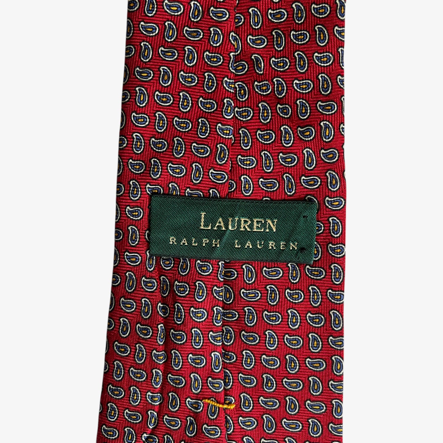 Vintage 90s Polo Ralph Lauren Geometric Paisley Print Red Silk Tie Label - Casspios Dream