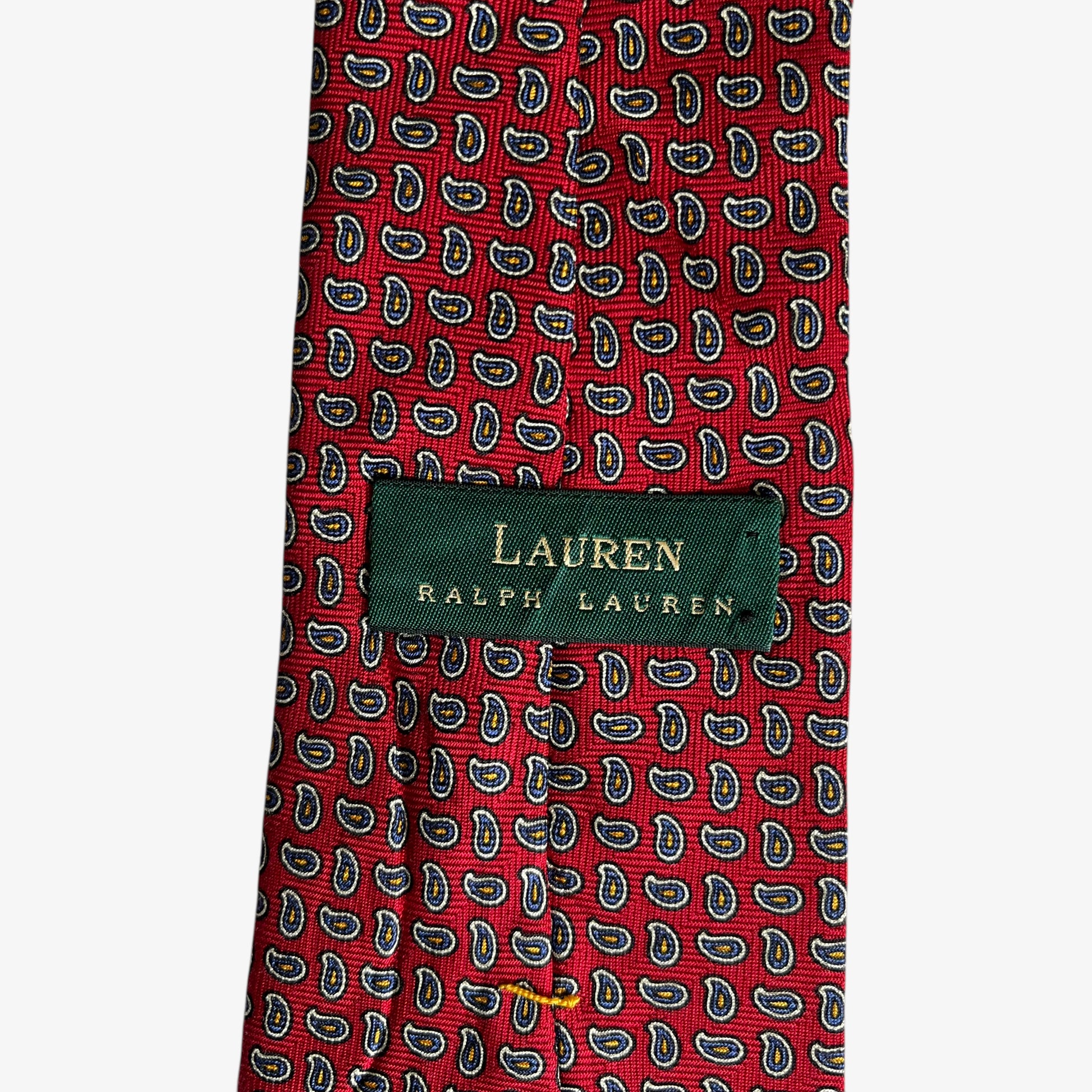 Vintage 90s Polo Ralph Lauren Geometric Paisley Print Red Silk Tie Label - Casspios Dream