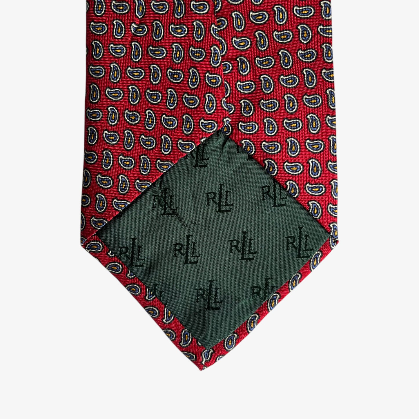 Vintage 90s Polo Ralph Lauren Geometric Paisley Print Red Silk Tie Logo - Casspios Dream