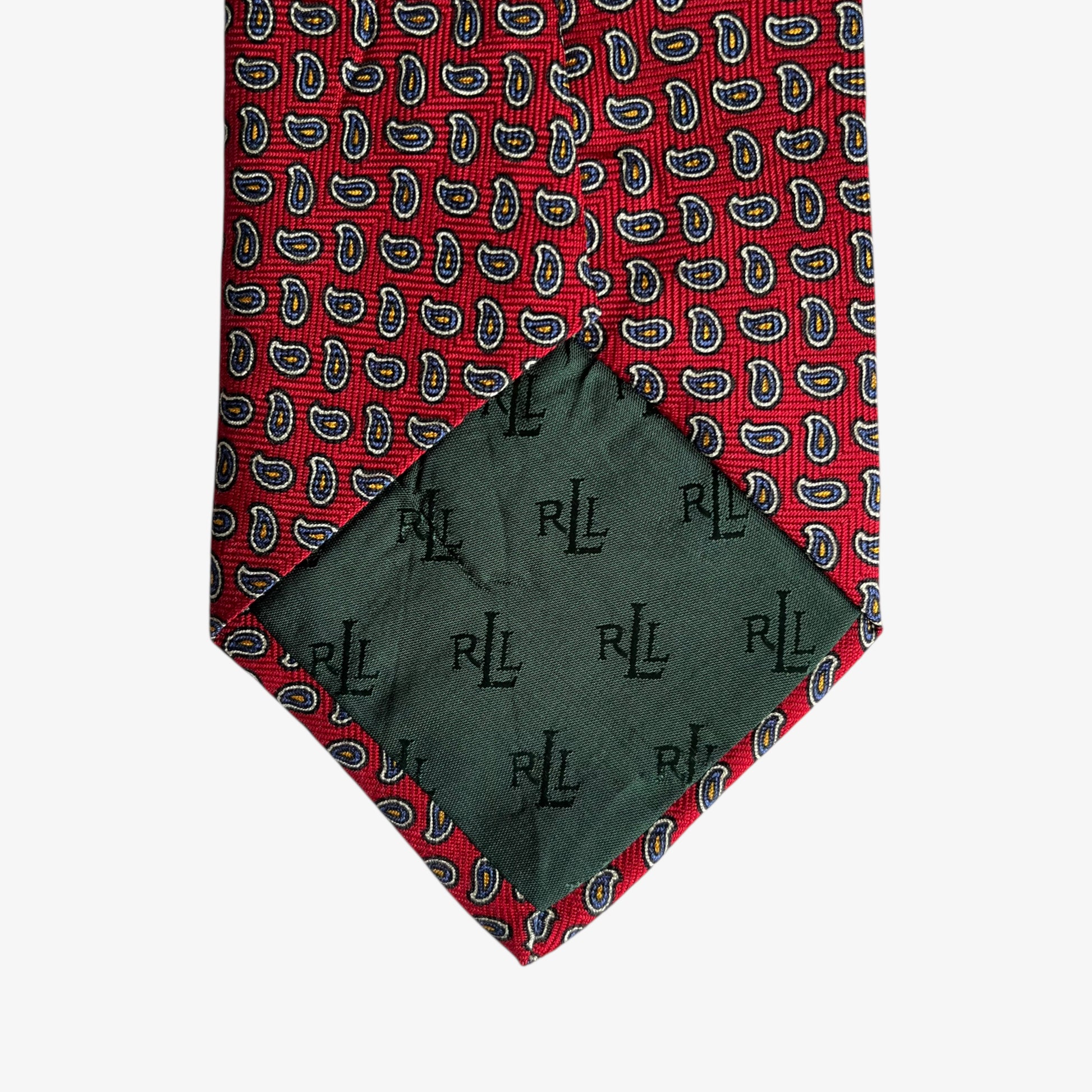 Vintage 90s Polo Ralph Lauren Geometric Paisley Print Red Silk Tie Logo - Casspios Dream