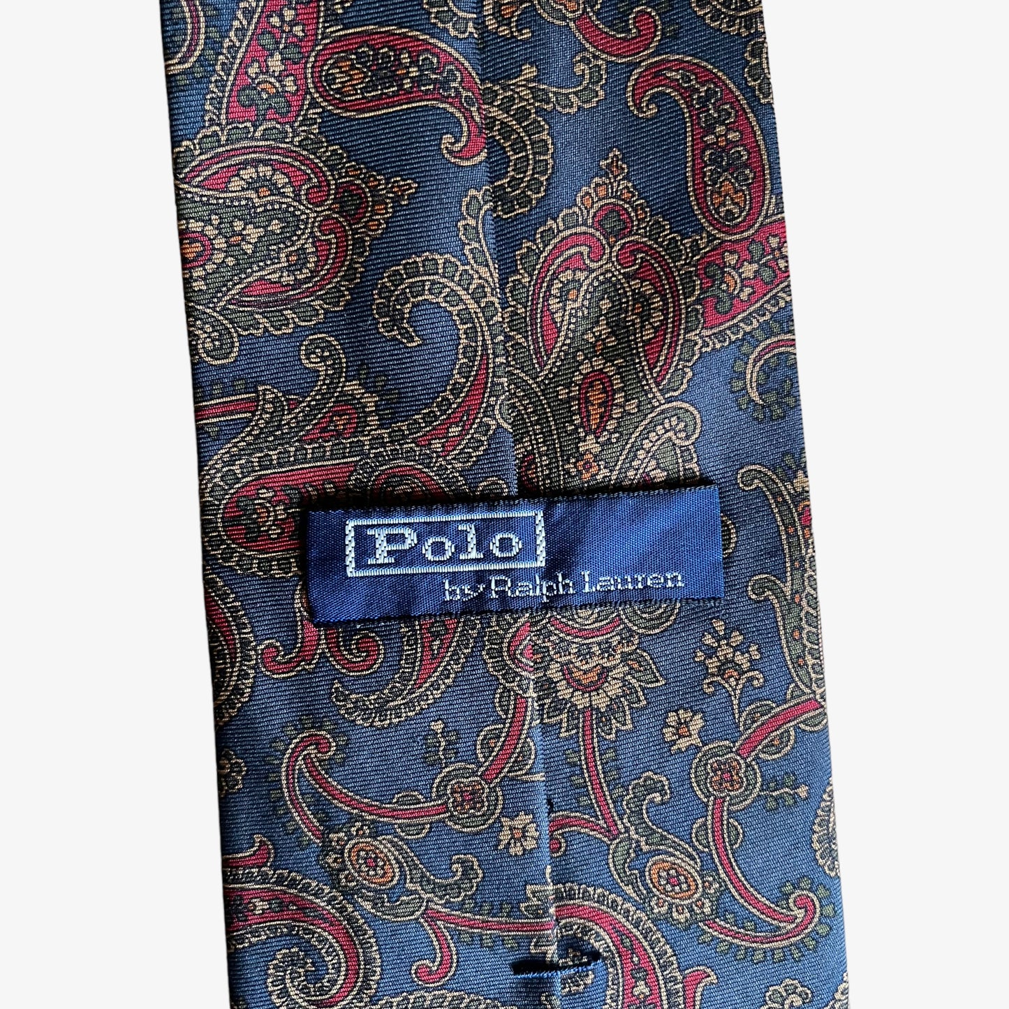 Vintage 90s Polo Ralph Lauren Paisley Print Navy Silk Tie Label - Casspios Dream