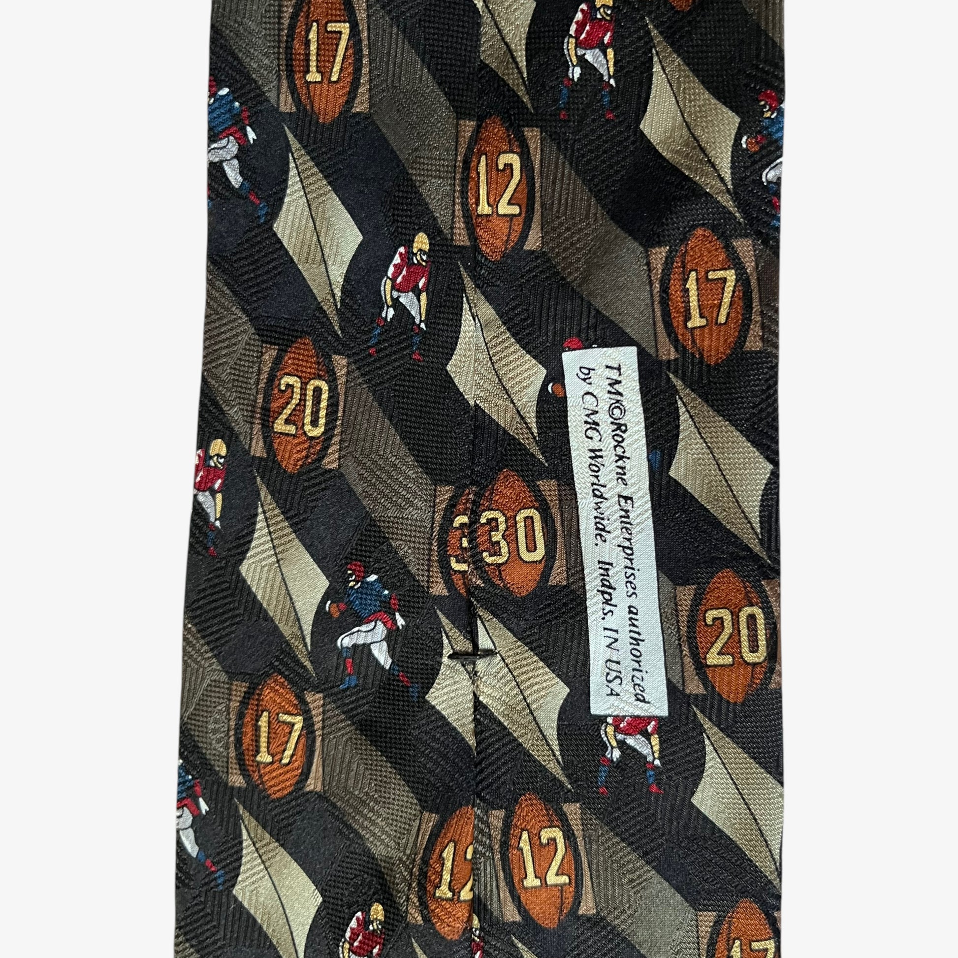Vintage 90s Quote Me Knute Rockne American Football Print Silk Tie Tag - Casspios Dream