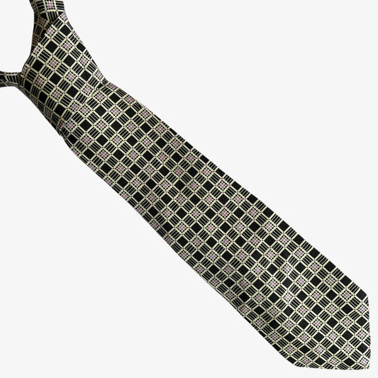 Vintage 90s Ralph Lauren Black And Pink Geometric Square Print Silk Tie - Casspios Dream