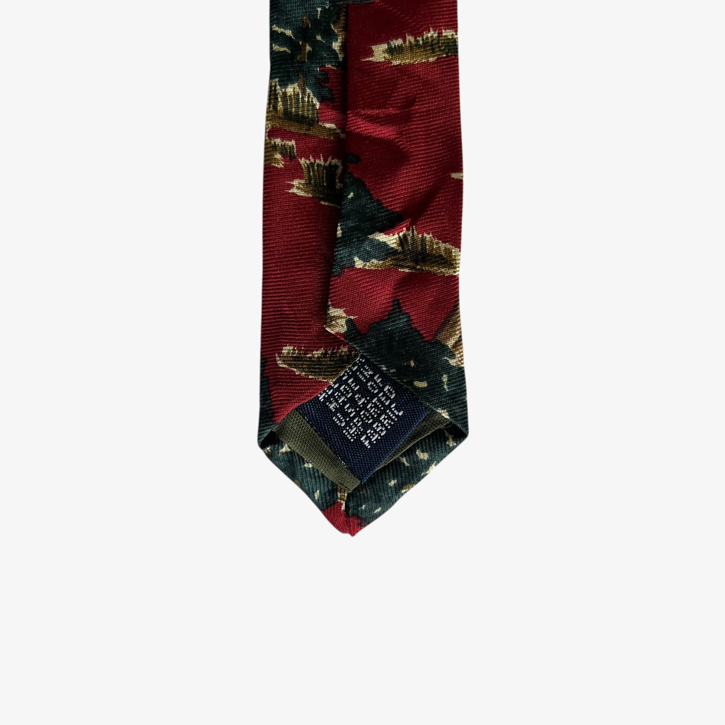 Vintage 90s Ralph Lauren Chaps Reindeer And Christmas Tree Print Red Silk Tie Made In USA - Casspios Dream