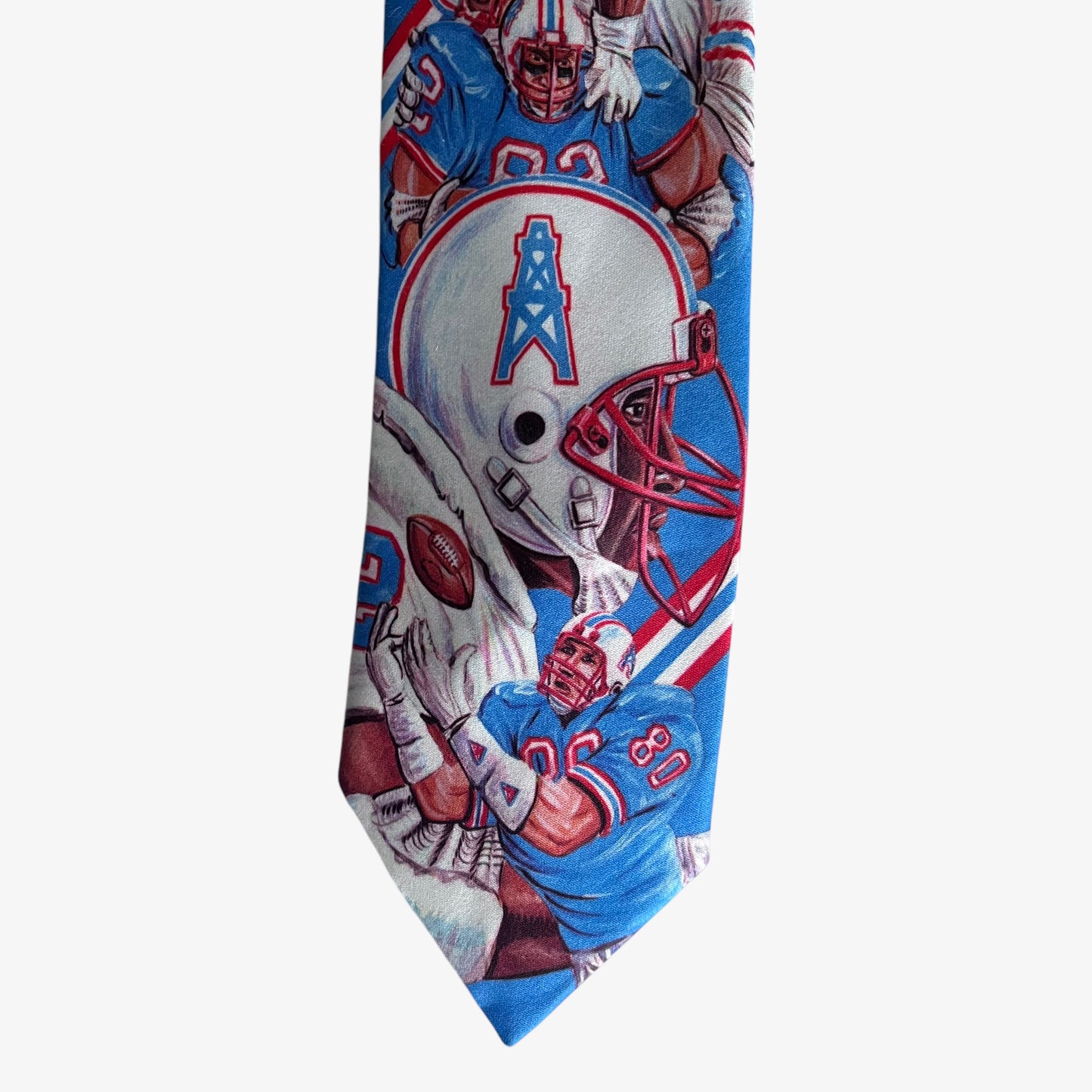 Vintage 90s Ralph Marlin 1990 NFL Houston Oilers Print Blue Polyester Tie American Football - Casspios Dream