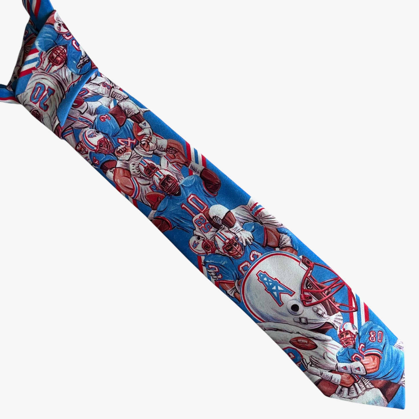 Vintage 90s Ralph Marlin 1990 NFL Houston Oilers Print Blue Polyester Tie - Casspios Dream