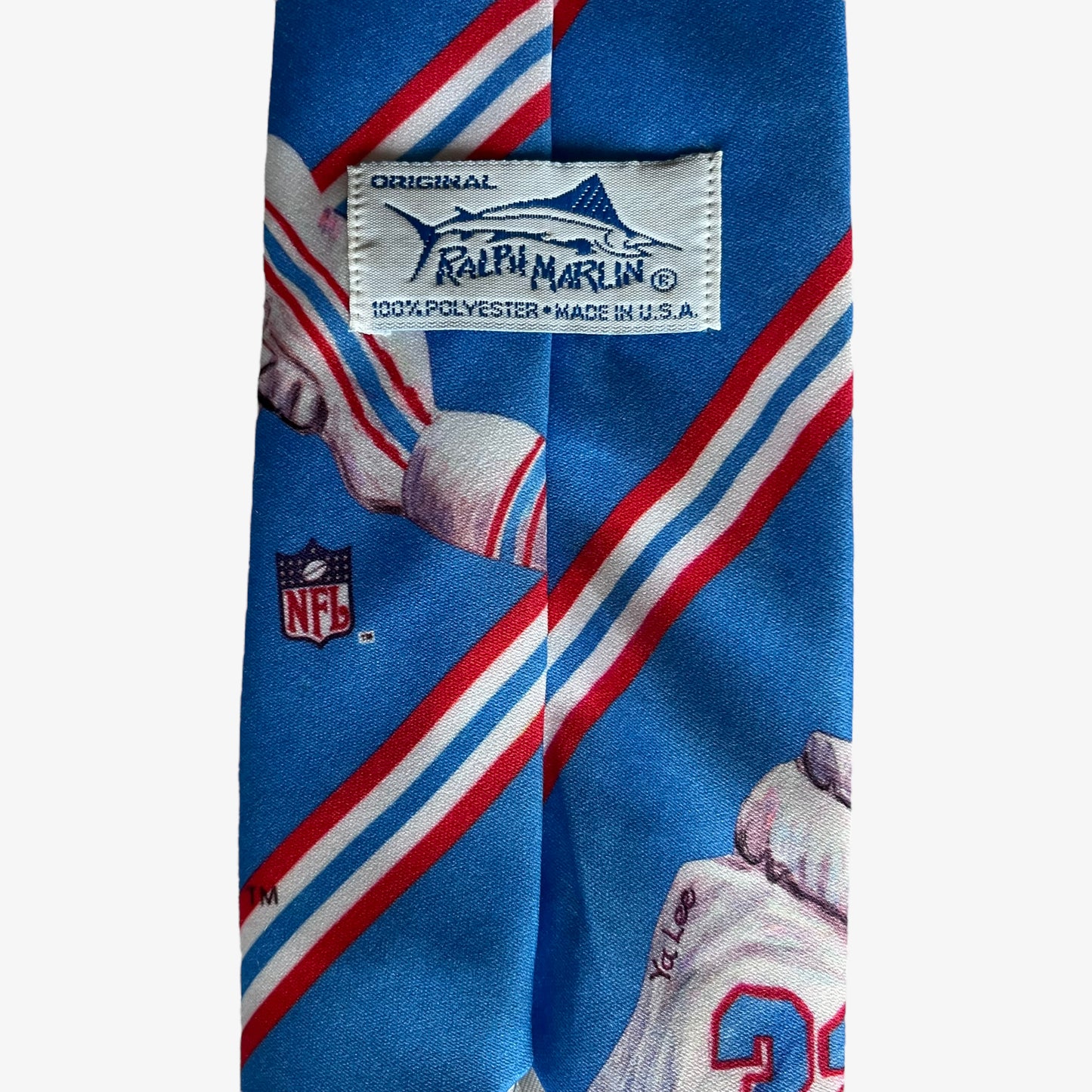Vintage 90s Ralph Marlin 1990 NFL Houston Oilers Print Blue Polyester Tie Label - Casspios Dream