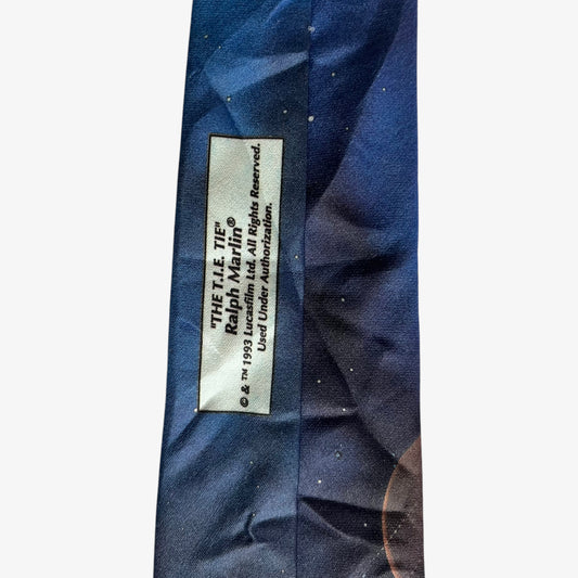 Vintage 90s Ralph Marlin 1993 Star Wars TIE Fighter Death Star Battle Print Polyester Tie Tag - Casspios Dream