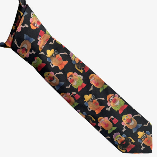 Vintage 90s Ralph Marlin 1995 Hasbro Mr Potato Head Print Black Polyester Tie - Casspios Dream
