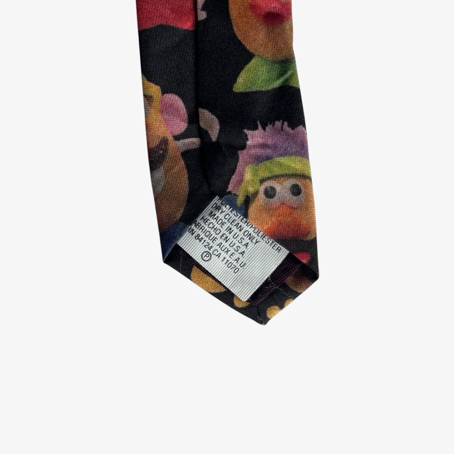 Vintage 90s Ralph Marlin 1995 Hasbro Mr Potato Head Print Black Polyester Tie Made In USA - Casspios Dream