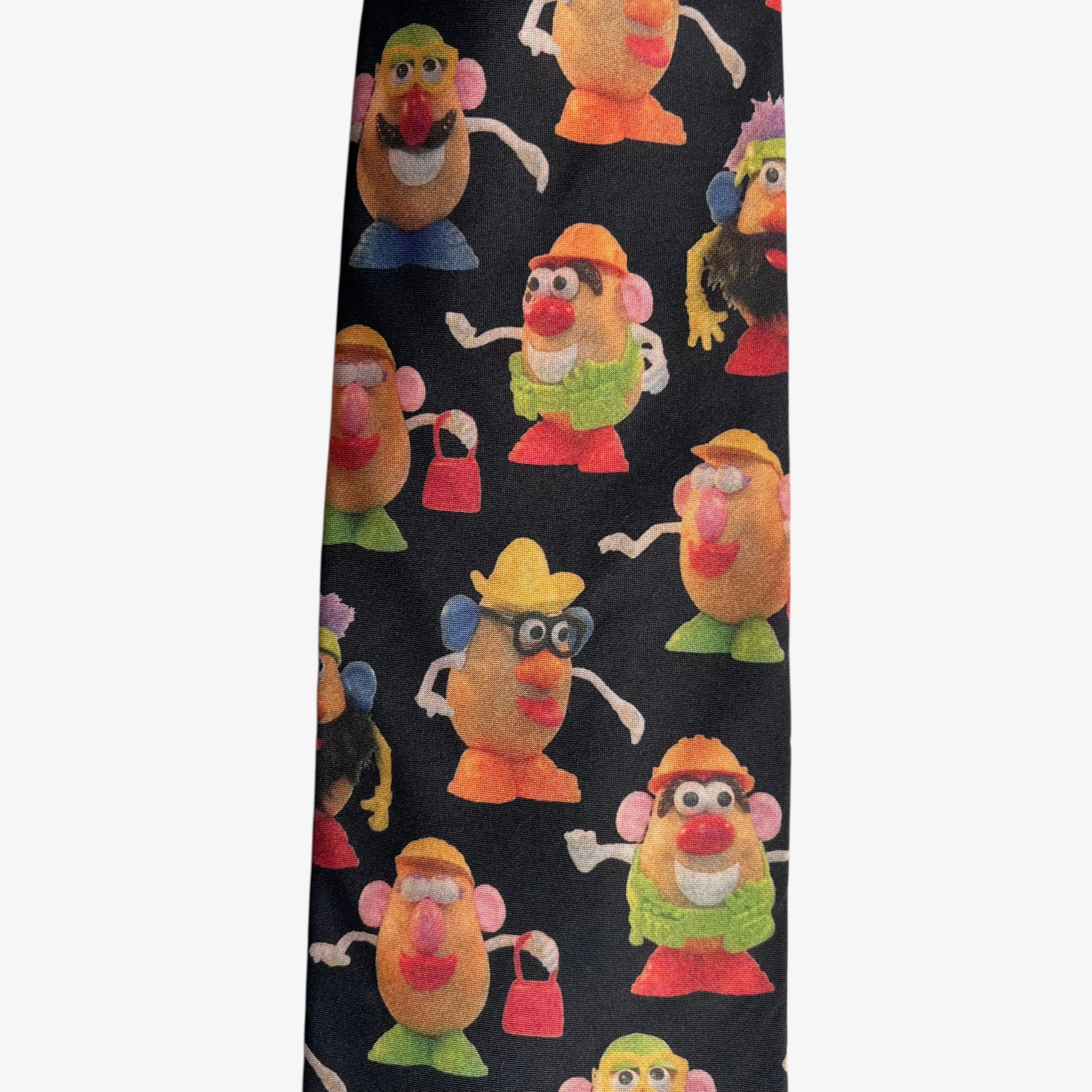 Vintage 90s Ralph Marlin 1995 Hasbro Mr Potato Head Print Black Polyester Tie Toy Story - Casspios Dream