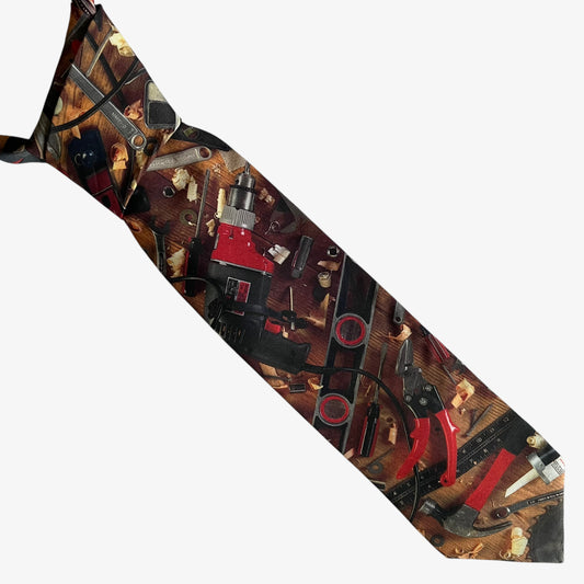 Vintage 90s Ralph Marlin 1996 Handyman Tools Print Polyester Tie - Casspios Dream