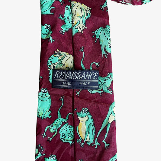 Vintage 90s Renaissance Frog Print Polyester Tie Label - Casspios Dream