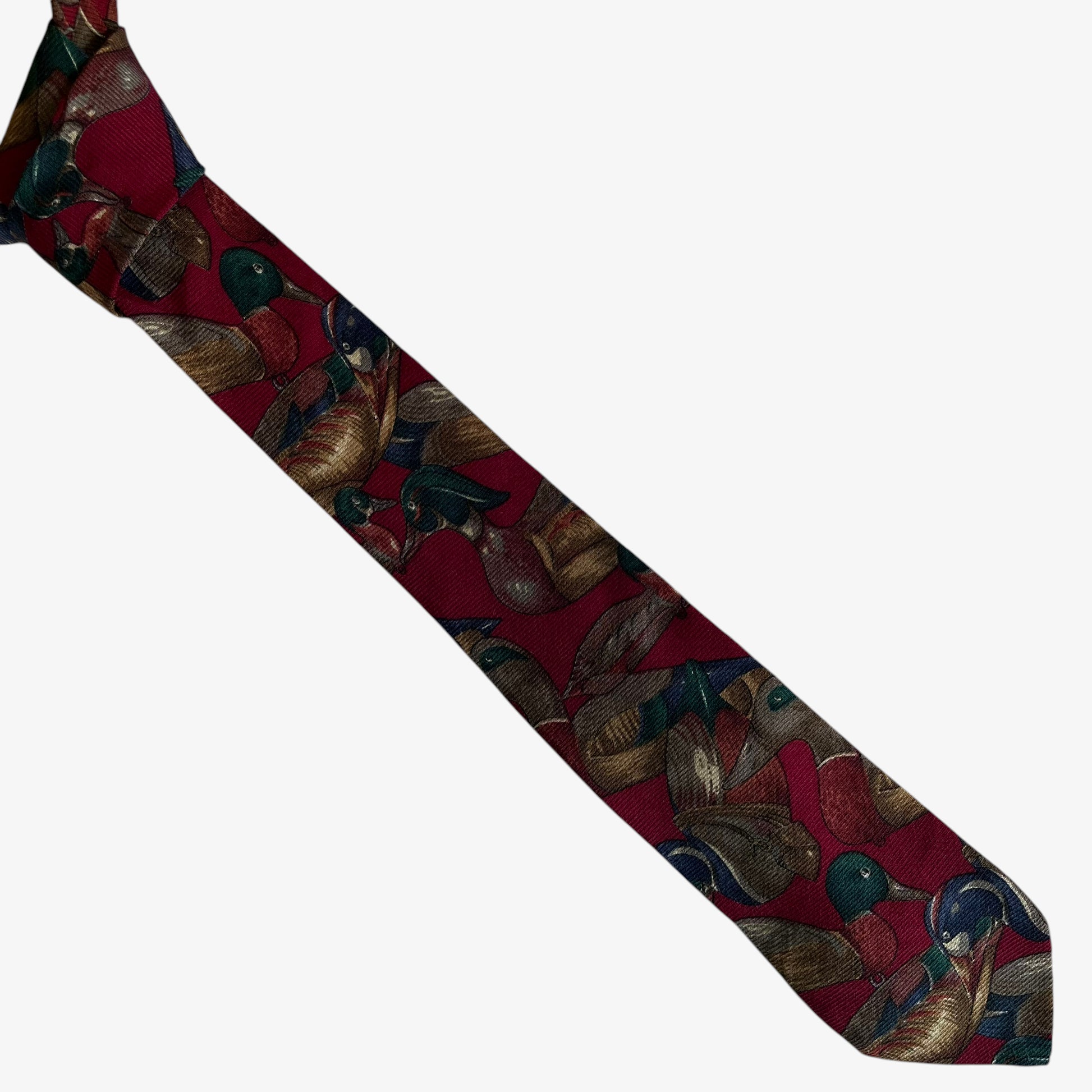 Vintage 90s Robert Talbott Duck Print Red Wool And Silk Blend Tie - Casspios Dream